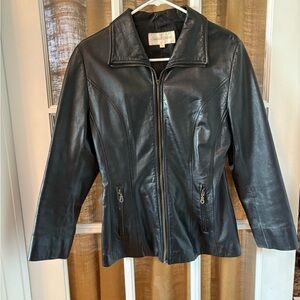 Chavier Oliver Black Leather Jacket for Women, S